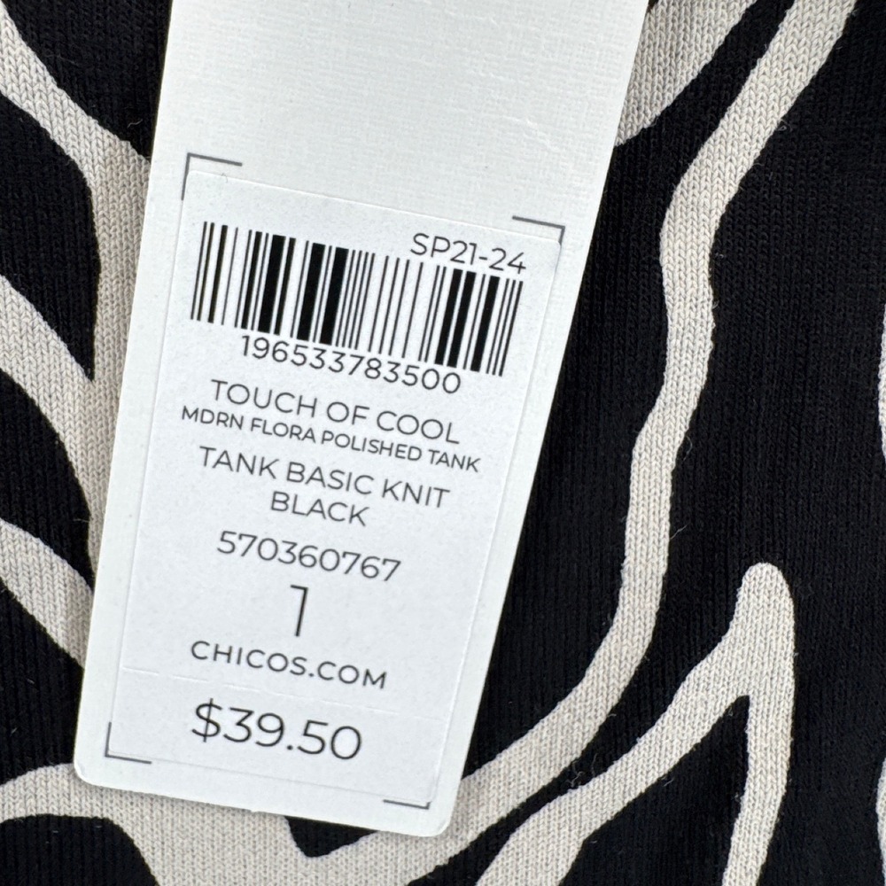 NWT Chicos Modern Flora Polished Tank Black White Floral Top Size 1 M - Picture 4 of 8
